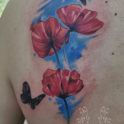 watercolor tattoo poppy